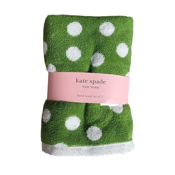Ralph Lauren Double RL Other - Kate Spade set of 2 Bright Green White Polka Dots Hand Towels cotton NWT